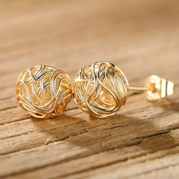 18k Plated Gold Love Knot Stud Earrings - Picture 2 of 7
